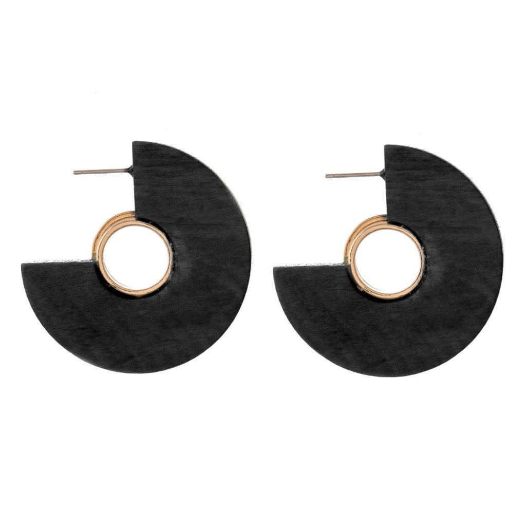 Wooden Hoop Earrings W/Gold Accent